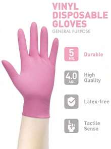 100/50 只/包一次性粉色丁腈手套 - 不含乳胶和粉末，适用于修甲、染发和沙龙清洁、食品处理、过敏敏感皮肤保护、厨房清洁 - 必备家庭清洁用品