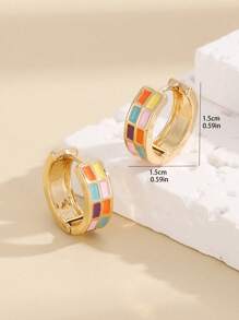 1 par de pendientes de cobre elegantes con estampado de tablero de ajedrez multicolor para mujer