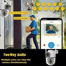1 Unit Of 4MP (2MP + 2MP) Dual-Lens/Dual-Monitor Picture Intelligent Surveillance Camera, Powered By USB Data Cable, 2.4G Wireless WIFI Network Dual-Eye High-Definition Full-Color Night Vision Camera, Two-Way Voice, Motion Detection, Email Alert, Video Playback, Remote Viewing, Push Alert, Easy To Use, Suitable For Home, Office, Garden, Indoor/Outdoor