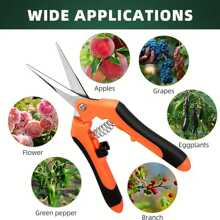 Juego de 3 tijeras de poda de jardín - Tijeras de jardinería profesionales de acero inoxidable con mangos ergonómicos antideslizantes, resortes de alta tensión ahorradores de trabajo y cuchillas metálicas modernas para un corte eficiente