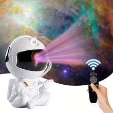 Astronaut Hugging Moon For Galaxy Night Light With 8 Modes, Remote Control & 360° Rotation - USB Powered LED Star Projector For Bedroom Decor, Game Room, Home Theater Ceiling - Perfect For Christmas & Halloween - White - View 1