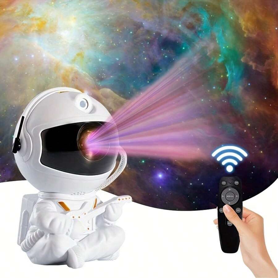 Astronaut Hugging Moon For Galaxy Night Light With 8 Modes, Remote Control & 360° Rotation - USB Powered LED Star Projector For Bedroom Decor, Game Room, Home Theater Ceiling - Perfect For Christmas & Halloween - White - View 1