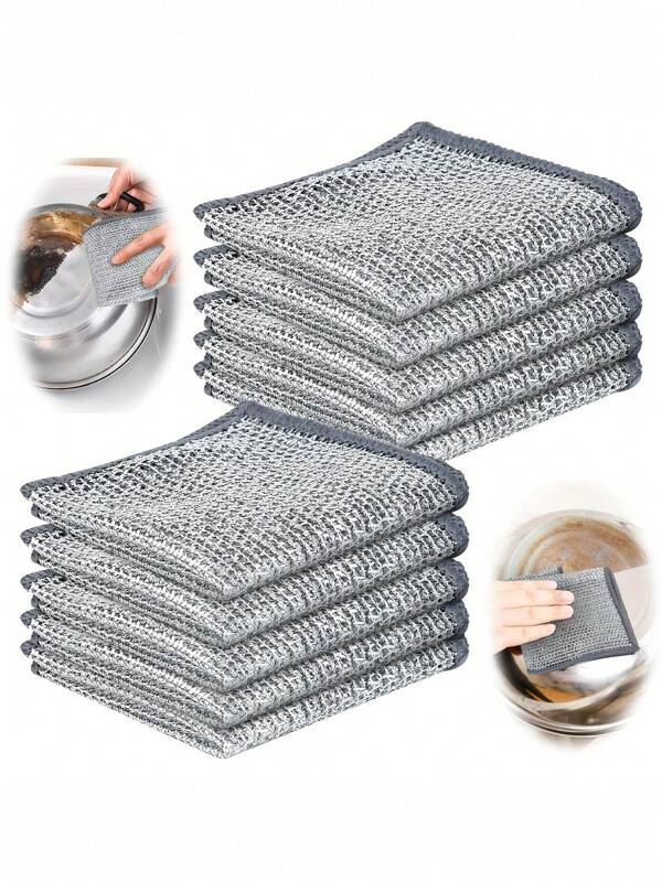 10 piezas de paños de limpieza de malla de alambre de metal, almohadillas de estropajo de alambre de acero como alternativa a las bolas de acero, paños de limpieza del hogar, paños de limpieza de aceite no adherente, herramientas de limpieza para cocina, estufa, fregadero y ollas, suministros de cocina