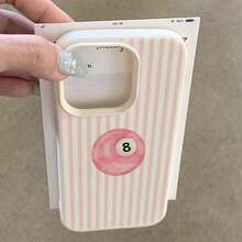 1pc TPU Material Pink 8 Ball Stripe Pattern Phone Case Compatible With Apple/Phones - White - View 4