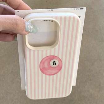 1pc TPU Material Pink 8 Ball Stripe Pattern Phone Case Compatible With Apple/Phones
