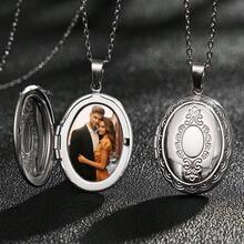 Personalized With Your Own Photo Stainless Steel Locket Necklace,Photo Necklace,Photo Locket,Keepsake Photo Frame Charm Gold,Silver Stylish,Unisex,Simple,Vintage,Goth,Cuties,Casual Custom,Personalized,Unique Ideal Gifts For Him,Ideal Gifts For Her Her,Boyfriend,Girlfriend,Dad,Mom,Family,Friends,Pets,Son,Daughter,Grandparents For Anniversaries,For Birthdays,For Daily Wear,For Weddings,For Graduation,For Prom,For Party - Multicolor - View 3