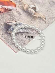 6pcs Fashion Charm Teenage Ocean Series Conch Shell Starfish Faux Pearl Beaded Bracelet, Multilayer Elastic Rope Elegant Bracelet Accessories