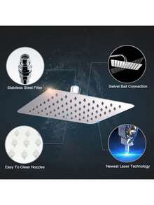 1pc Fixed Shower Head, Stainless Steel Material, Square Rainfall Style Shower Head, 6/8/10 Inch High Pressure Bathroom Rainfall Shower Head, Bathroom Accessories - Mirror Color - View 6