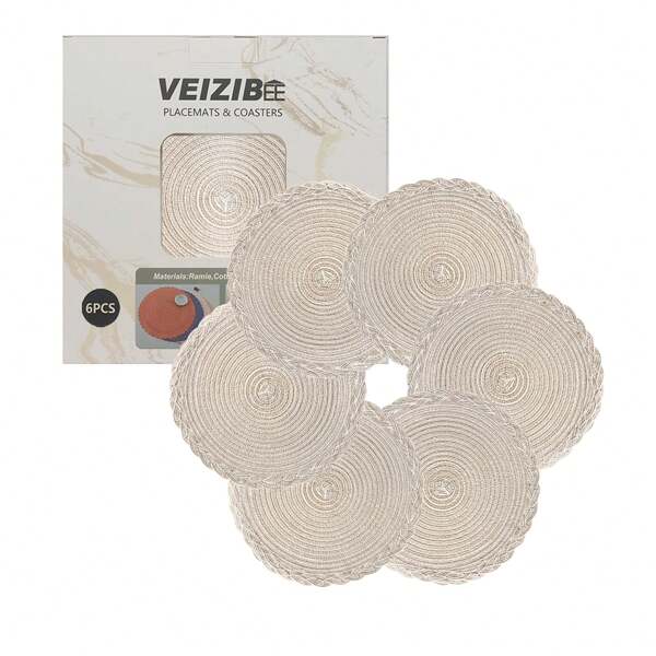 Posavasos, tapete de café, manteles individuales redondos tejidos, 6 piezas, manteles individuales trenzados resistentes al calor, manteles individuales redondos lavables tejidos a mano para mesa de comedor de cocina, estilo europeo