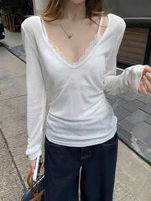 女士V领长袖T恤，百搭防晒，春夏