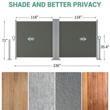 71''x236'' Retractable Double Side Awning For Patio, Water & UV Resistant Retractable Privacy Screen, Outdoor Retractable Folding Privacy Screen Divider For Garden, Backyard, Balcony - 灰色 - 查看 4