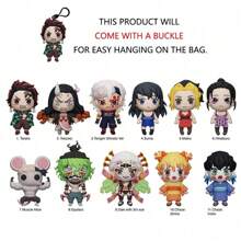 Crunchyroll 1 pezzo Serie di borse con accessori cieca in PVC 1 3 4 5 6, ufficialmente con licenza, borsa con molletta per portachiavi, figura da collezione, regalo per fan, con figure di Tanjiro, Nezuko, Zenitsu, Inosuke, Tengen, Shinobu, Mitsuri o altro in modo casuale, un accessorio portachiavi carino, regalo per compleanni