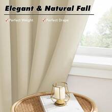 Local Delivery Black Blackout Curtains 63 Inch Length, Room Darkening Thermal Insulated Noise-Reducing Black Out Curtains For Bedroom Living Room Windows, Back Tab Rod Pocket, W52 X L63 Inches, 2 Panels - Biscotti Beige - 查看 6