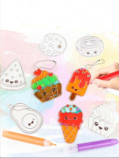 12 件 DIY 水晶泥画套装 | 免烤填充彩绘颜料 + 创意艺术礼物 | 青少年涂色玩具 | 精美图案涂色画 | 背包/钥匙扣装饰