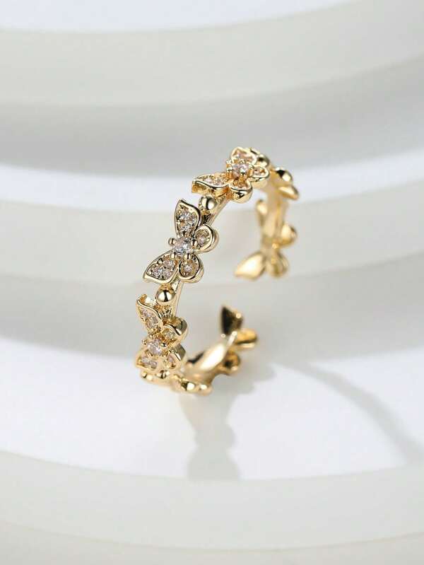 Einstellbarer Oversized Schmetterling-Ring mit Strass, modischer einzigartiger Fingerring für Männer & Frauen