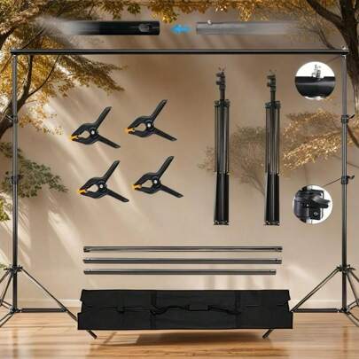 NEWKS Photo Video Studio 2x2m/ 6.5x6.5Ft (WxH) Adjustable Background Stand Backdrop Support System Kit With Carry Bag 4 Spring Clamps