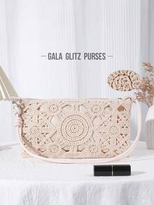 手工编织单肩包，带拉链和衬里，休闲时尚设计，可调节肩带，适合日常、海滩、度假，适合青少年和大学生