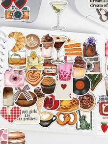 50pcs Pinterest Inspired Aesthetic Stickers Scrapbook Luggage Laptop Room Decor Diy Doodle Stickers, School Supplies,Back To School