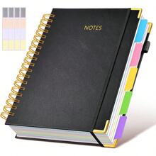 1PC Hardcover Spiral Notebook Journal With Removable Dividers Tabs, 300 Pages Leather 5 Subject Notebook College Ruled, 8x10 Large B5 Notebooks For Work School Note Taking, Lined Journal For Women, (Pink, Purple, Black) School Supplies, Back To School