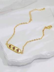 Charm-In 1 pieza Collar largo para mujer con flor decorativa de jade rojo incrustado en color dorado