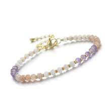 1pc Casual Adjustable Gemstone Beaded Bracelet With Natural Sunstone, Moonstone And Aquamarine, Suitable For Women Everyday And Holiday Wear