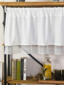 1 Piece Minimalist Solid Color White Pleated Waterfall Edge Kitchen Cabinet Half Curtain, Dust-Proof Decorative Valance
