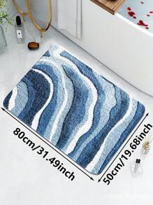 1pc Luxury Faux Cashmere Blue & White Wave Pattern Carpet, Modern Minimalist Ins Style Rectangular Washable Bath Mat, Soft Skin-Friendly TPR Non-Slip Bottom Kitchen Mat, Washable Welcome Doormat, Durable Bedroom Decor Small Rug, Suitable For Home, Living Room, Bedroom, Kitchen, Laundry Room, Garden, Corridor And Outdoor Decoration Rugs, Multiple Size Options, Suitable For Spring, Fall Decor, Autumn And Winter
