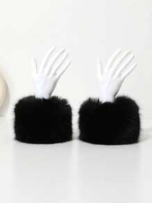 1 buc. Set de bentiță și brățară elastică din blană artificială de vulpe, accesorii de păr cu bentiță mongolă pentru femei