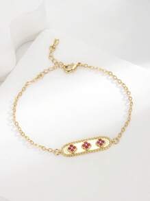 Charm-In 1 pieza Collar largo para mujer con flor decorativa de jade rojo incrustado en color dorado