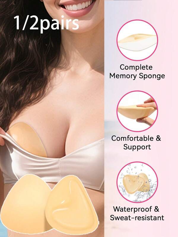 Cuscinetti adesivi push-up ultra per reggiseno, inserti per reggiseno adesivi su entrambi i lati, reggiseno adesivo per reggiseni sportivi e costumi da bagno (Media, Beige)
