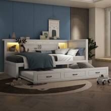 Divano letto con porta USB e presa, letto estraibile, spazio di archiviazione push-pull e calda illuminazione notturna per bambini