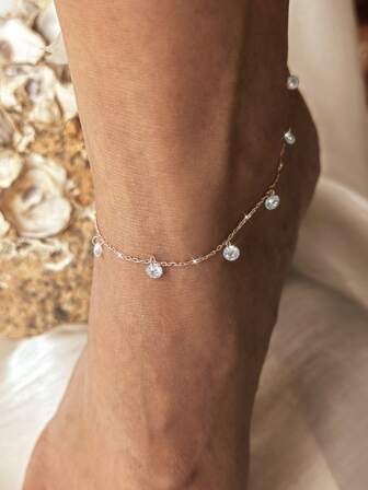 1PC Minimalist Elegant Artificial Zirconia Pendant 925 Sterling Silver Anklet - Perfect For Daily, Banquet & Beach Vacation | Ideal Gift For Girlfriend, Sister, Friend On Birthday, Anniversary & Thanksgiving