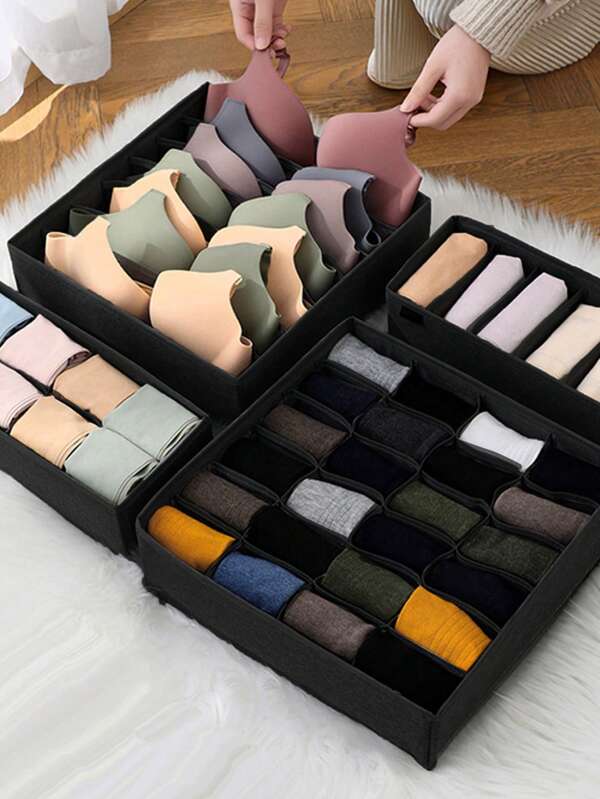 1 Piece White Sock And Underwear Drawer Organizer, 20 Compartment Underwear Organizer Dispenser, Fabric Dresser Drawer Organizer Box For Socks And Underwear