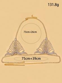 Gold Plated Rhinestone Flower Bra, Thong Panty & Body Chain Set - Gold - View 4