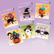 100 Stücke Halloween selbstklebende Geschenktüten mit Kürbis-, Geister-, Schwarzkatzen-, Fledermaus- und Eulenmotiven, Verpackung für Partygiveaways, einfach zu versiegeln, glatte Ränder, reißfest, geeignet für Partys, Feiertage, Geburtstaggeschenke, Überraschungen, Kartenspeicherung, Schmuckorganisation, Halloween-Souvenirs