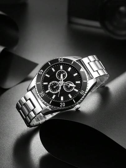 1pc Men's Silver Alloy Band Fashionable Personalized Quartz Watch, Suitable For Daily Decoration