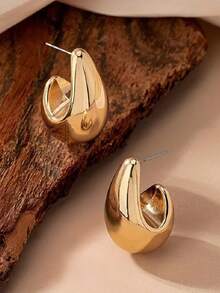 1 Pair Fashionable Minimalist Smooth Metallic Water Drop Shaped Earrings