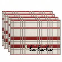 4/6 Stücke Weihnachtsbaum Tischsets, mit roten, weißen und karierten Mustern, robustes Material, geeignet für Küche, Esszimmer, Innen-/Außen Feiertagsdekoration, Thanksgiving und Weihnachten