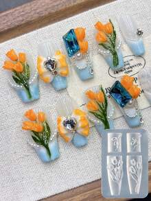 Beautizon Nailartlab 1pc 3D Tulip Nail Mold, Silicone Material, Salon-Grade Nail Art Tool, Designed For Women's DIY Manicure - Multicolor - View 1