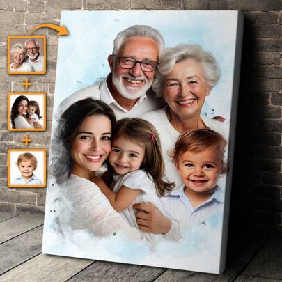 Stampa su tela personalizzata con ritratto di famiglia, regalo personalizzato di ritratto di famiglia per genitori, papà, mamma, anniversario - opera d'arte murale come regalo, ricordo, decorazione per bagno, camera da letto, soggiorno, decorazione murale, decorazione per la casa
