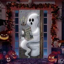 Dekorasi Penutup Pintu Hantu Halloween, Tanda Bacaan Hantu Lucu untuk Pintu Kamar Mandi, Latar Belakang Foto Trick or Treat di Teras - 1 buah - View 2