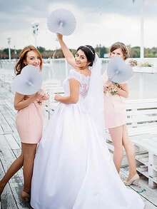 Set de 1/12/24/36/48 piezas de abanicos plegables de papel con forma de corazón, abanicos de papel plegables blancos para ceremonia de boda y eventos - Blanco - Ver 2