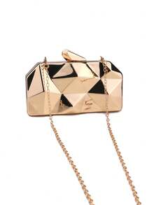 Nova bolsa de jantar com caixa de ferro e diamante da moda, bolsa de mão feminina com corrente de metal - Ouro - Ver 6