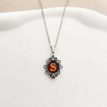 1pc Vintage Stainless Steel Chain Necklace With 26pcs Flame Shaped Letter Pendant