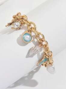 1 pieza Pulsera para mujeres con gota azul, cola de pez, concha y estrella de mar, un regalo de amistad elegante y personalizado, decoración fresca y delicada