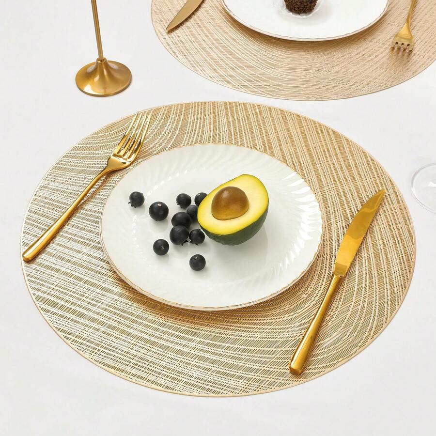 1/4/6/8pcs Oval Foil Coasters - Heat Insulation, Non-Slip, All Season Use, Easy To Clean, Suitable For Hotel, Restaurant, Western Dining Decor, Thermal Insulation Mat, Multipurpose Coaster, Enhance Dining Table Aesthetics, Practical & Fashionable! - PP Round Placemat - View 1