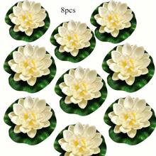 12/8 Stücke künstliche schwimmende Lotus Blumen - realistische weiße & grüne Plastik Lotus Blumen für Heim Dekoration, Aquarium, Hochzeiten, Weihnachten, Valentinstag - ohne Stromversorgung, ohne Behälter, künstliche Outdoor Blumen
