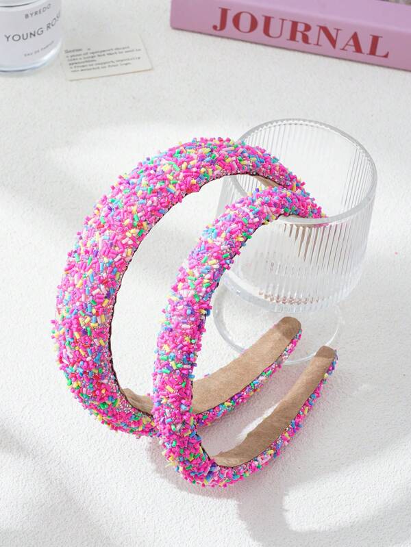 2 piezas Aros para el cabello de acrílico con donas de colores, diadema personalizada con cuentas y dulce y de moda, accesorios para el cabello para mujeres