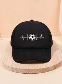 1Pc Children's Football Printed Baseball Cap With Drawstring Mesh Breathable Sunshade Fashionable Baseball Cap Truck Driver Baseball Cap,Suitable For Outdoor Activities And Sports
