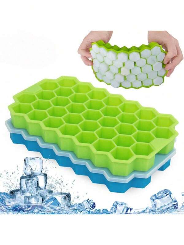 1pc Silicone Honeycomb Ice Tray With Cover Creative Stackable 37-Cell Ice Box Easy To Demould Ice Tray Ice Cube Mold/Ice Cream Mold/Ice Tray/Wedding/Kitchen Accessories/Kitchen/Garden/Home/Holiday Essentials/Teacher Gifts/Storage